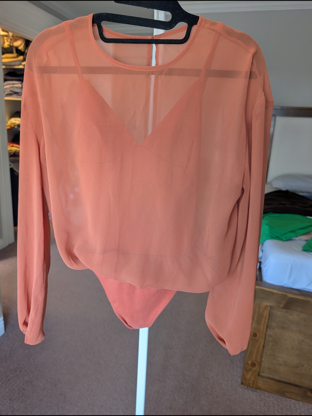 Wilfred Coral Sheer Long-Sleeve Bodysuit